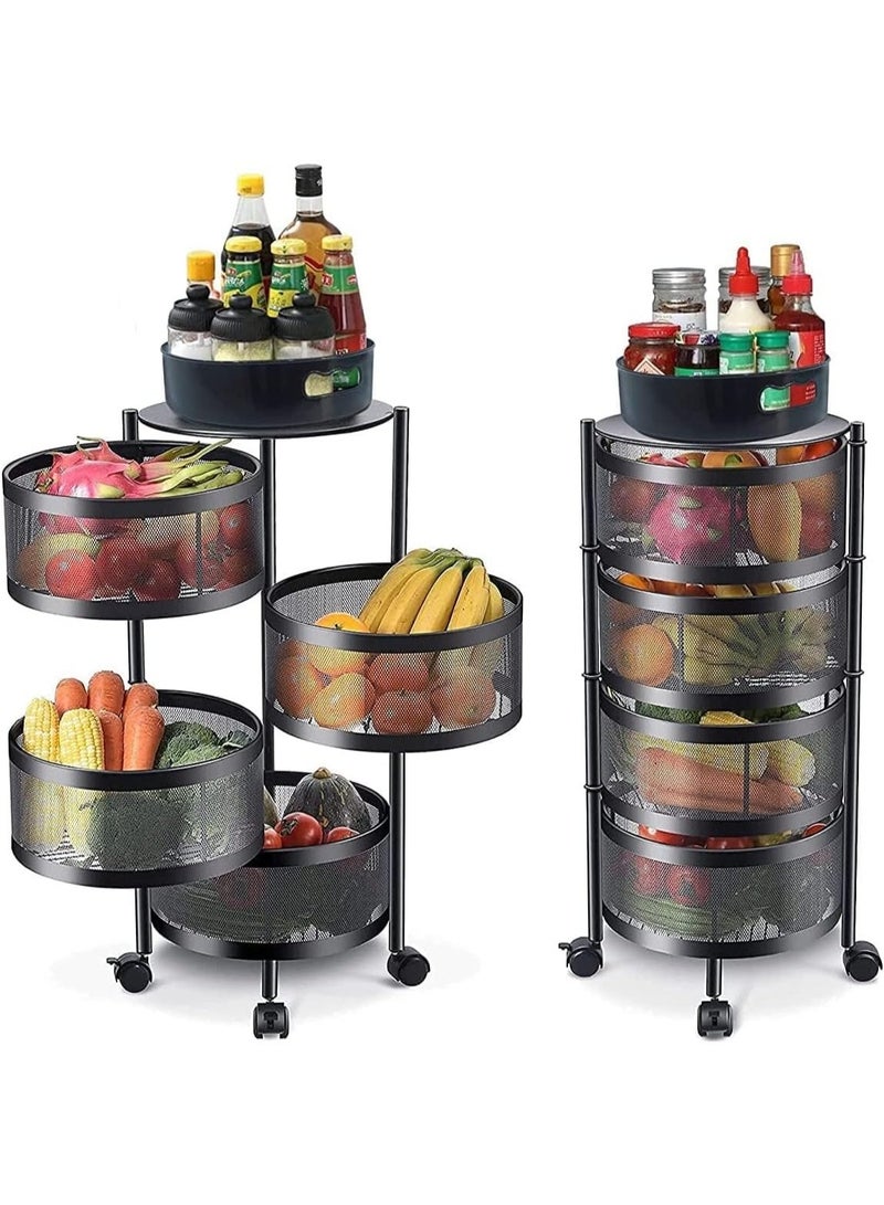 ناما عربة مطبخ 360 توربو بعجلات، منظم مطبخ وحلول تخزين للمنظمات المستديرة وإكسسوارات المطبخ، رف خضار دوار للمطبخ (أسود، 4 طبقات) - Image 1